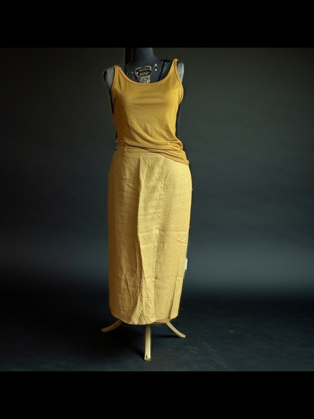 True Vintage 1983 Allegra by Daria S 100% Linen Italian Midi Skirt Yellow Size L